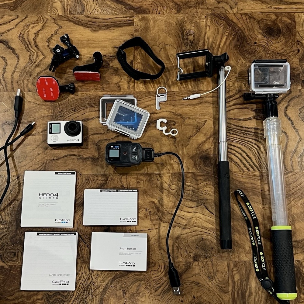 GoPro Hero4 Silver Action Camera Bundle Smart Remote GoPole Mounts